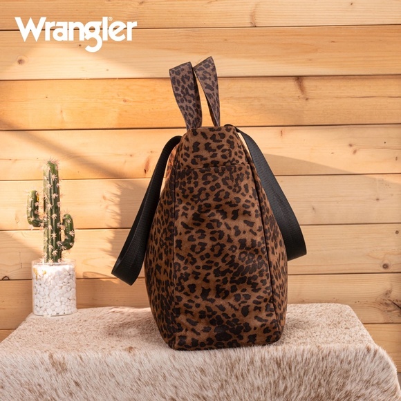 Wrangler Leopard Print Large Tote/Crossbody Brown - Picture 6 of 9